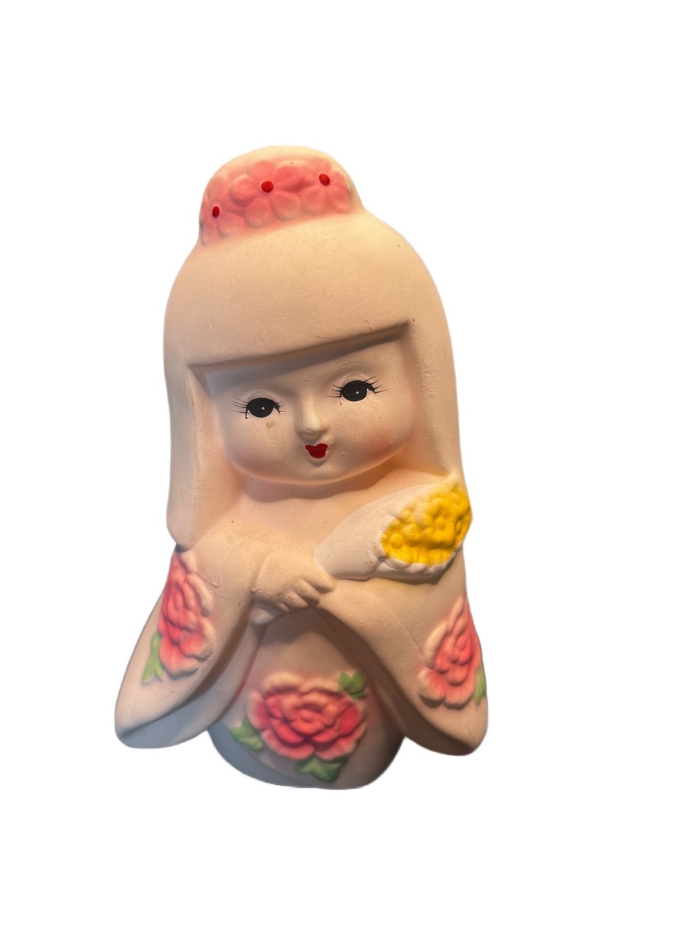 Vintage Hakata Geisha Girl Doll 5.5” Tall Figurine Bisque White Hand Painted